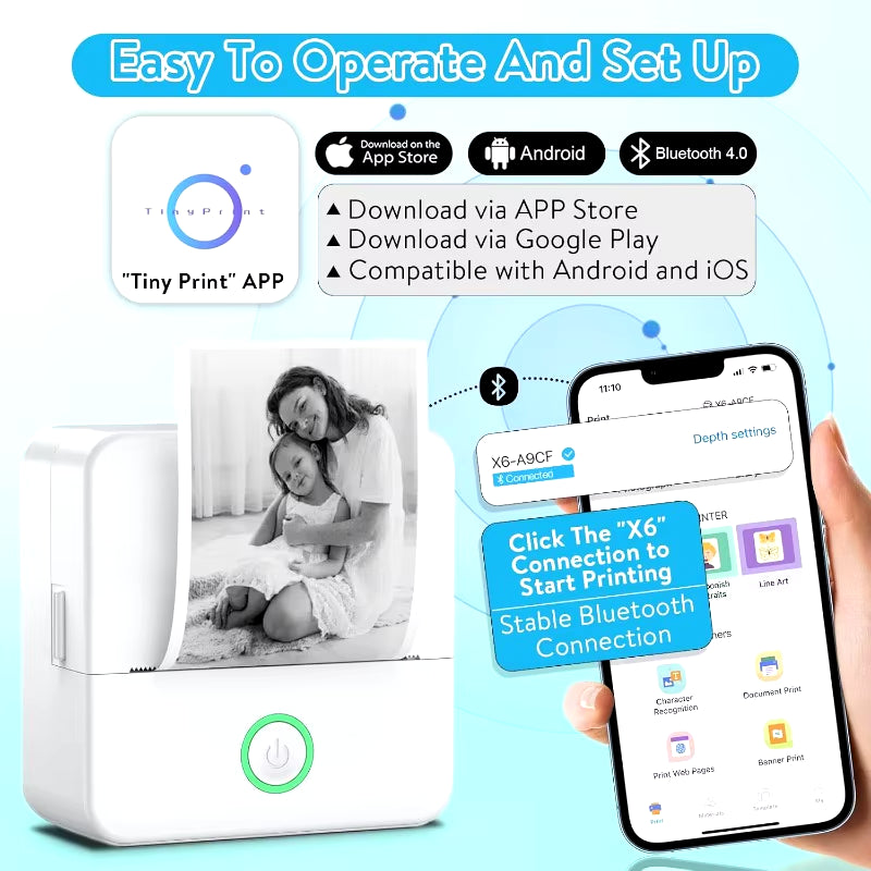 Mini Pocket Bluetooth Printer โ Inkless Thermal Sticker Printer for Photos, Notes & DIY Labels
