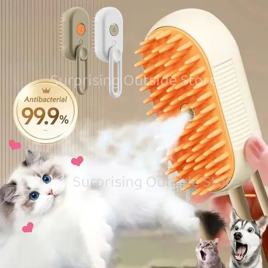 3 in 1 Steam Spray Pet Grooming Brush – Foldable, Rotatable Hair Removal & Massage Comb for Cats & Dogs